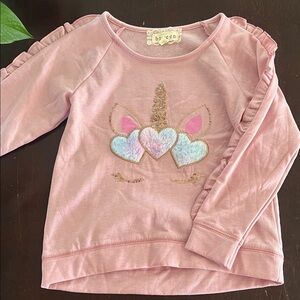 Bundle🌸(3 items for $15)btween Pink Unicorn Heart Ruffle-Shoulder Sweatshirt